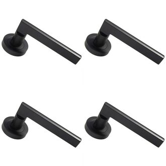 Loops 4x PAIR Straight Plinth Mounted Handle on Round Rose Concealed Fix Matt Black