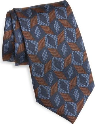 Jack Victor Nielsen Geometric Print Silk Tie in Denim at Nordstrom