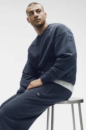 Alo | Field Crew Neck Sweatshirt in Navy Blue, Size: Medium
