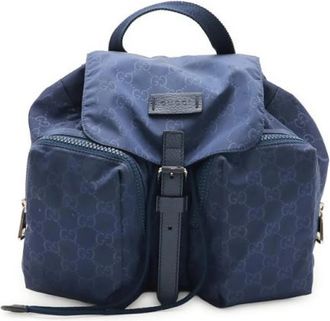 Gucci Pre-owned Nylon Leather Backpack Navy - Dames - Vintage Rugzakken - Blauw - ONE Size - Nylon - Vintage