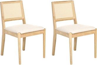 Beliani Conjunto De 2 Sillas De Comedor Asiento Tapizado En Poli&eacute;ster Estructura De Madera De Caucho Y Respaldo De Rat&aacute;n Pe De Estilo Retro Para Comedor Marr&oacute;