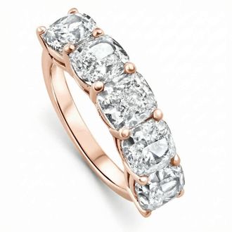 Pompeii3 5 1/4Ct Cushion Cut 5-Stone Diamond Wedding Anniversary Ring 14k Gold Lab Grown