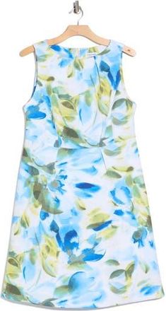 Calvin Klein Floral Sleeveless Scuba Fit & Flare Dress in Ultramarine Multi at Nordstrom Rack, Size 18W