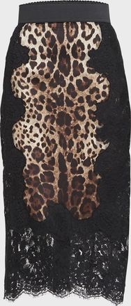 Dolce & Gabbana Leopard-Print Insert Lace Midi Skirt