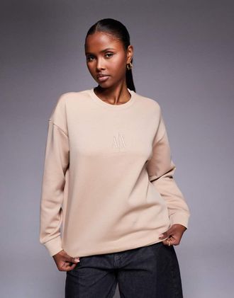 A|X Armani Exchange Felpa color cuoio con logo al centro-Marrone