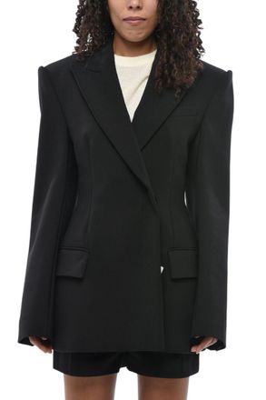 Max Mara Black Solid Peaked Lapel Blazer
