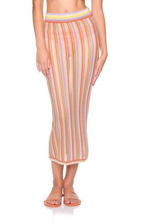 Susana Monaco Stripe Open Stitch Midi Sweater Skirt in Apricot/potion at Nordstrom, Size X-Small