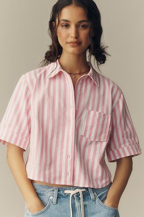 Maeve Merritt Short-Sleeve Cropped Buttondown Shirt by Maeve