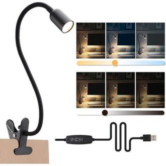 OEM L&aacute;mpara De Lectura De Cama Con Clip, L&aacute;mpara De Escritorio Led Con 4 Temperaturas De Color, Regulador De Intensidad, Usb Con Cable Negro Para Estudiar