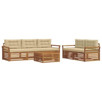 vidaXL Set Di Divani Da Esterno 6 Pz Naturale E Beige Vidaxl