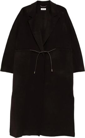 Soft Goat drawstring waist lapel coat - Brown