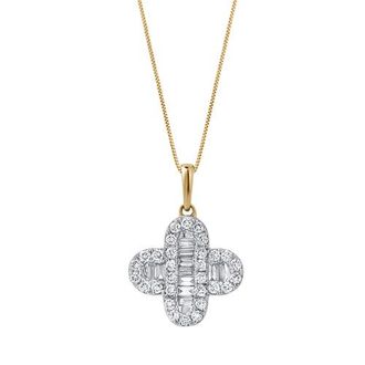 LuvMyJewelry Alina 0.5 Cts 14K Gold Baguette & Round Cut Diamond Clover Pendant with Optional Chain in Yellow Gold With Chain at Nordstrom