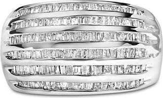 House of Brilliance Silver 1.0 Cttw Channel Set Baguette Diamond 6-Row Domed Cocktail Ring in White at Nordstrom, Size 7.25
