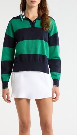 G/Fore Stripe Merino Wool Rugby Golf Sweater in Twilight /Dark Clover at Nordstrom, Size X-Small