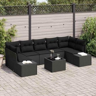 vidaXL Conjunto De Sof&aacute; De Jard&iacute;n Manual 8 Pcs Negro 55 X 55 X 37 Cm Vidaxl