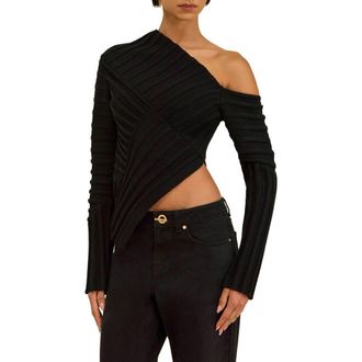 Cult Gaia Jaidan Asymmetric Cotton Ribbed Top in Black at Nordstrom, Size Xx-Small