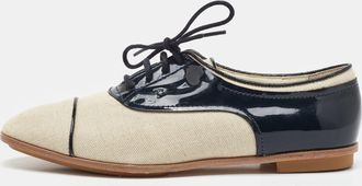 Tod's Tods Beige/navy Blue Canvas And Patent Leather Lace Up Oxford