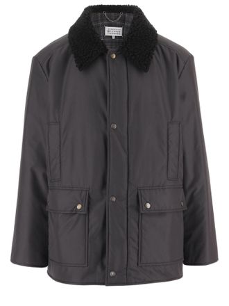 Maison Margiela Nylon Jacket With Synthetic Shearling Collar And Front Patch Pockets