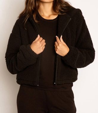 PJ Salvage Lets Get Cozy Hooded Zip-Up Jacket In Black