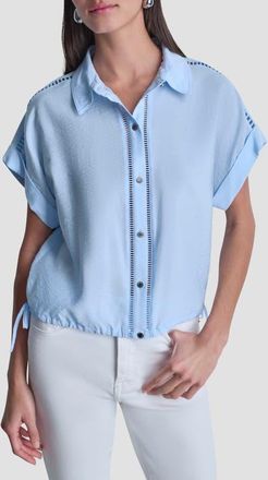 DKNY Ladder Lace Detail Short Sleeve Button-Up Shirt in Light Blue at Nordstrom, Size X-Large