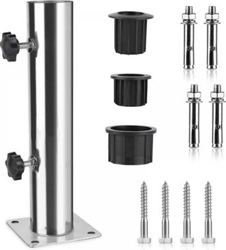 OEM Soporte Para Sombrilla - Acero Inoxidable Ajustable 30 Cm - Para Mango De Sombrilla De 32 40 50 Mm - Con Anillos De Pvc Y Fijaciones - 1 Unidad