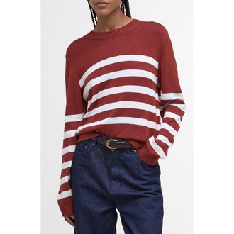 Barbour Stripe Cotton Blend Sweater in Burnt Henna Stripe at Nordstrom Rack, Size 12 Us / 16 Uk