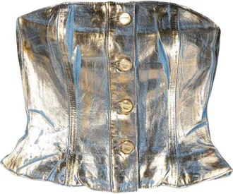 Ganni foil organic cotton strapless top - women - Organic Cotton - 40 - Blue