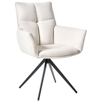 Beliani Silla De Comedor Giratoria Tapicer&iacute;a De Poli&eacute;ster Patas De Hierro Negro Reposabrazos De Estilo Moderno Muebles De Comedor Blanco Crema Corbie