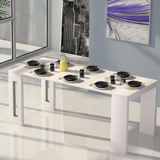 Dmora Dmora - Mesa Extensible Detound, Mesa De Comedor Extensible, Consola Multiusos Con Extensiones, 100% Made In Italy, 186x80h76 Cm, Blanco