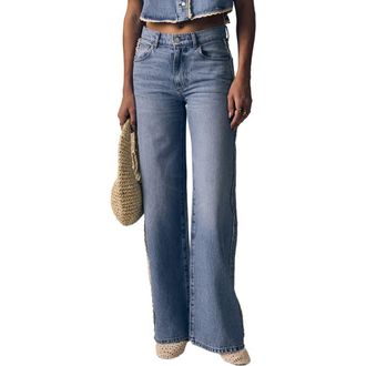 LE JEAN Crochet Trim Mid Rise Column Jeans in Whisper Blue at Nordstrom, Size 27