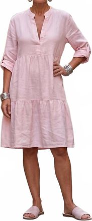 Made in Italy Tiered Linen Dress In Pink