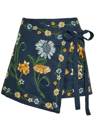 Agua Bendita Luna Floral-print Linen Mini Wrap Skirt - Multicoloured - M (UK10)