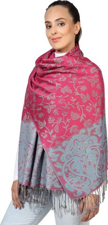 World of Shawls Ladies Floral Paisley Bordered Pashmina Feel Shawl Scarf Wrap Stole Luxuriously Warm Soft and Silky Touch (Hot Pink_SN78)