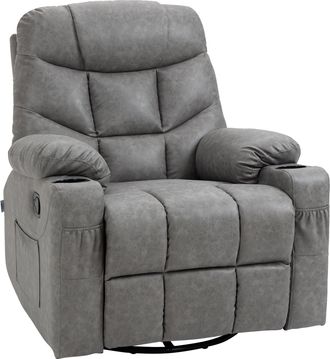 HOMCOM Manual Recliner Chair with Footrest - Cup Holder - Swivel Base - Grey | TJ Hughes