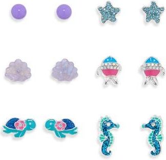 Leith 6-Pack Under the Sea Assorted Stud Earrings in Blue Multi- Silver at Nordstrom Rack