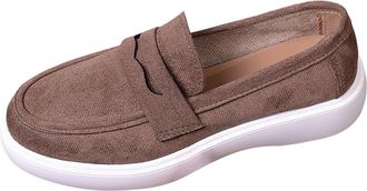 Generic Loafers for Women Suede Flat Shoes Round Toe Slip-Ons Comfortable Dressy Shoes Formal Work Flat for Business Work Everyday Wear (Brown, 6.5)