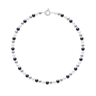 Ateliers Saint Germain Womens Necklace of Real Cultured Freshwater Pearls and Round 6-7 mm - White/Grey Silver - One Size