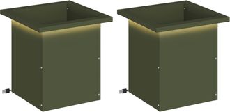vidaXL Jardinera Para Jard&iacute;n Con Luces Led 2 Uds. Verde Oliva Vidaxl