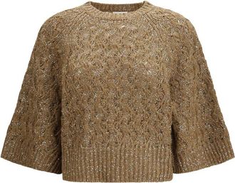 Brunello Cucinelli Beige Knitted Crew Neck Sweater