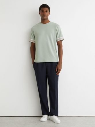 Reiss Mint Green Textured Tape-cuff T-shirt, Xxl