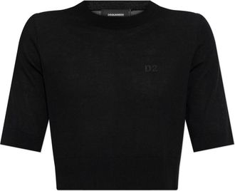 Dsquared2 Wollen top met logo - Dames - Ronde hals truien - Zwart - 2XS - Wol - Truien & Vesten
