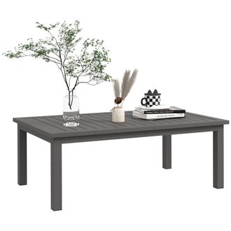 OUTSUNNY Aluminium Outdoor Coffee Table Patio Table w/ Brown Wood Grain Effect | TJ Hughes