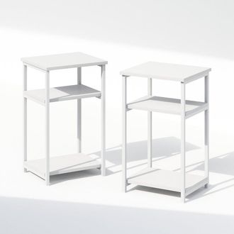 Furinno Industrial Metal Frame Nightstand, Bedside Table, 2-Pack, White/White