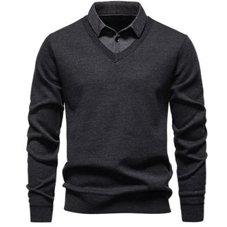 Generic Mens Jumper Mock Collar Sweater Men V-Neck Plain Classic Sweaters Long Sleeve Jumpers Lightweight Knitted Pullover Sweatshirt Mens Casual Business Bas