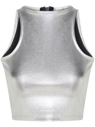 Karl Lagerfeld metallic tank top - women - Viscose/Recycled Polyester/Elastane - M - Silver