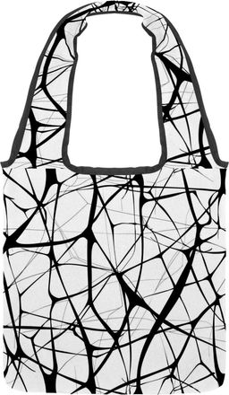 Generic Art Black Lines Spider Silk Reversible Canvas Shoulder Tote - Double-Sided Print, 12oz Cotton, 27cm Drop, Fold-Flat Bag for Travel, Shopping, Street O