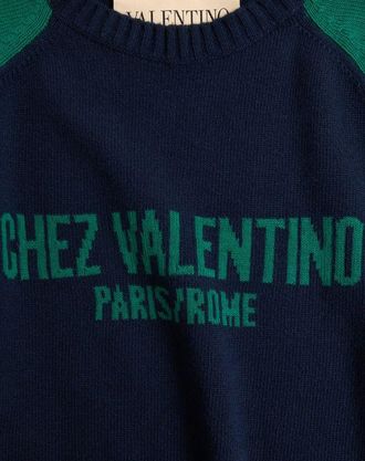 Valentino Maglia In Lana E Cotone Con Motivo Jacquard Chez Valentino Uomo BLU/VERDE 3XL