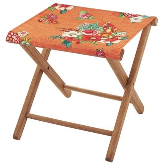 Vent de Boh&egrave;me Taburete plegable de eucalipto y tela outdoor floral naranja