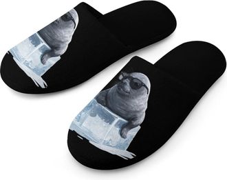 Generic Funny Seal Print Mens Slippers Warm Non-Slip Houes Shose Spa Slipper for Home Bedroom