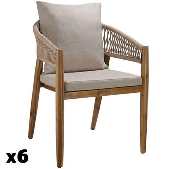 TecTake 6 sillas de jard&iacute;n madera maciza acacia 55x45x90cm resistentes, arena